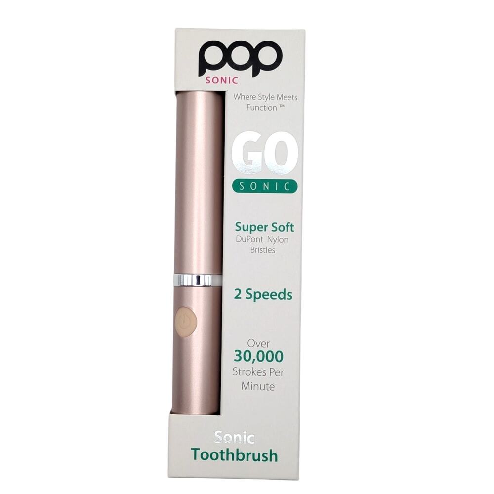 POP SONIC Go Sonic Portable Sonic Toothbrush Metallic Rose 2 Speed NEW Sealed